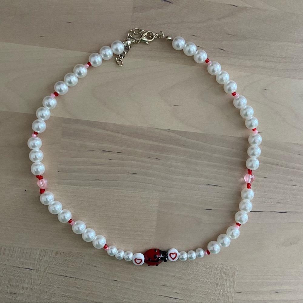 handmade ladybug beaded necklace